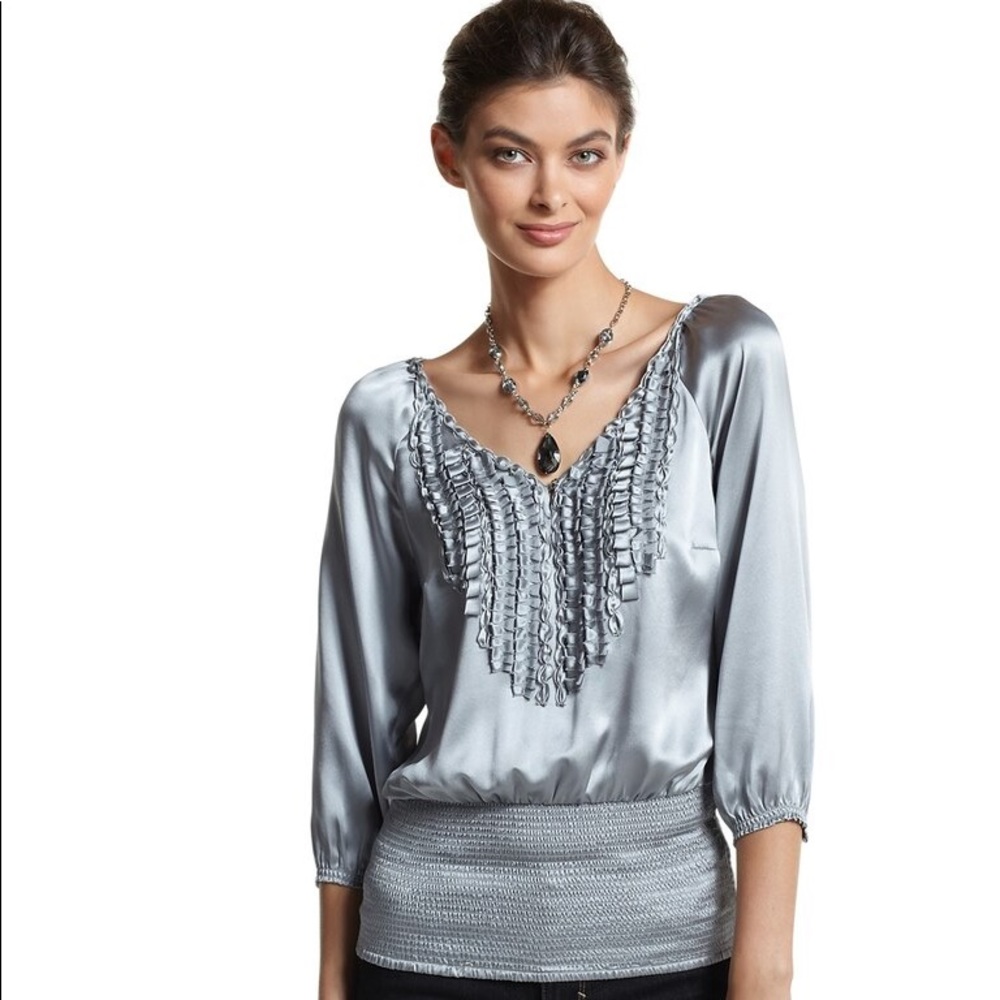 WHBM Silver pleated smocked blouse XL